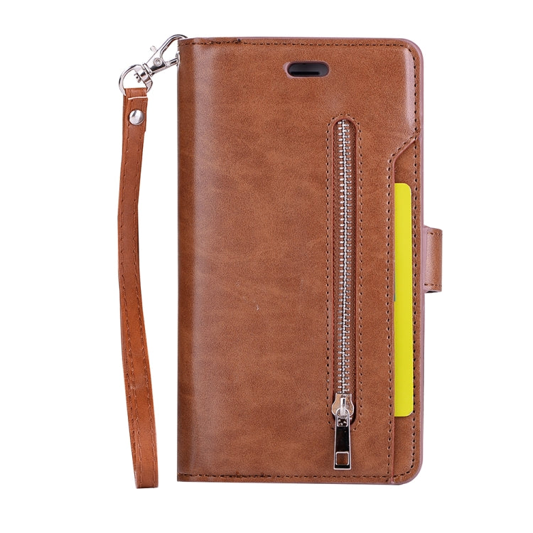 For iPhone 8 Plus & 7 Plus Multifunctional Zipper Horizontal Flip Leather Case with Holder & Wallet & 9 Card Slots & Lanyard