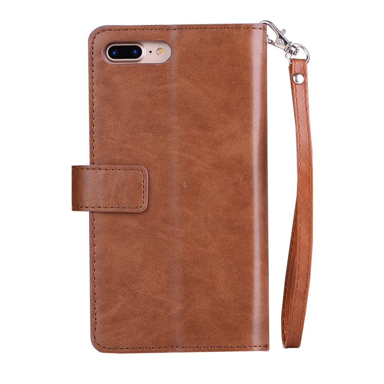 For iPhone 8 Plus & 7 Plus Multifunctional Zipper Horizontal Flip Leather Case with Holder & Wallet & 9 Card Slots & Lanyard