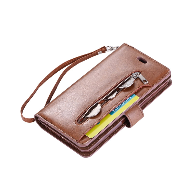 For iPhone 8 Plus & 7 Plus Multifunctional Zipper Horizontal Flip Leather Case with Holder & Wallet & 9 Card Slots & Lanyard
