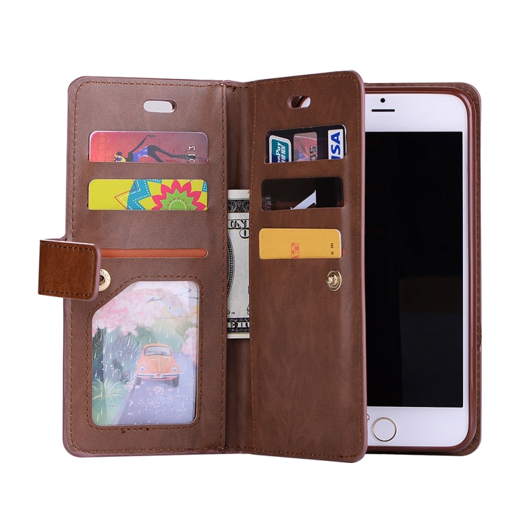 For iPhone 8 Plus & 7 Plus Multifunctional Zipper Horizontal Flip Leather Case with Holder & Wallet & 9 Card Slots & Lanyard