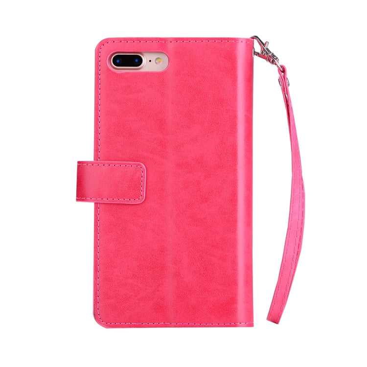 For iPhone 8 Plus & 7 Plus Multifunctional Zipper Horizontal Flip Leather Case with Holder & Wallet & 9 Card Slots & Lanyard