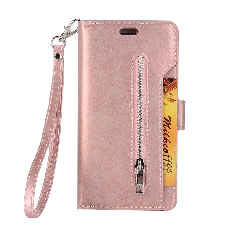 For iPhone 8 Plus & 7 Plus Multifunctional Zipper Horizontal Flip Leather Case with Holder & Wallet & 9 Card Slots & Lanyard
