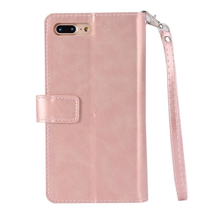 For iPhone 8 Plus & 7 Plus Multifunctional Zipper Horizontal Flip Leather Case with Holder & Wallet & 9 Card Slots & Lanyard