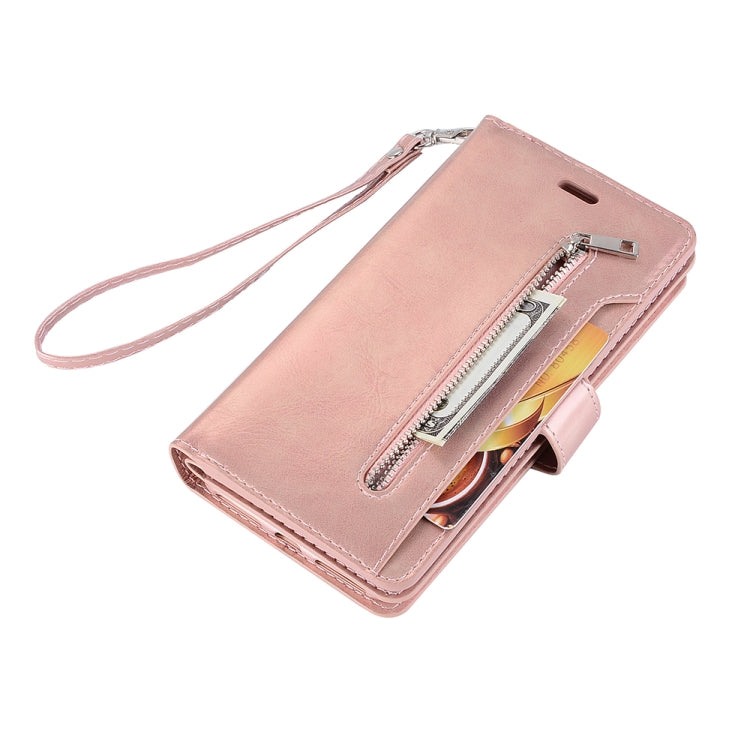 For iPhone 8 Plus & 7 Plus Multifunctional Zipper Horizontal Flip Leather Case with Holder & Wallet & 9 Card Slots & Lanyard