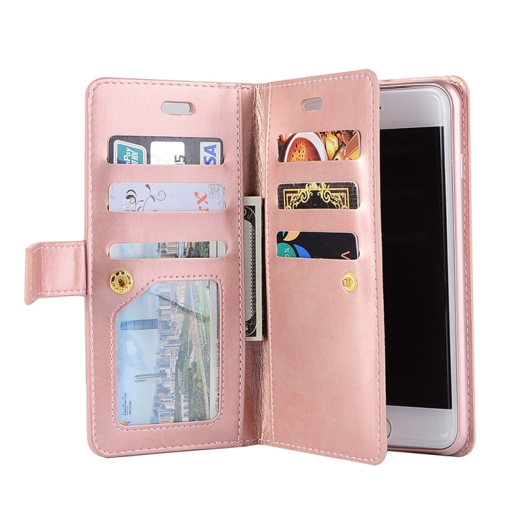 For iPhone 8 Plus & 7 Plus Multifunctional Zipper Horizontal Flip Leather Case with Holder & Wallet & 9 Card Slots & Lanyard