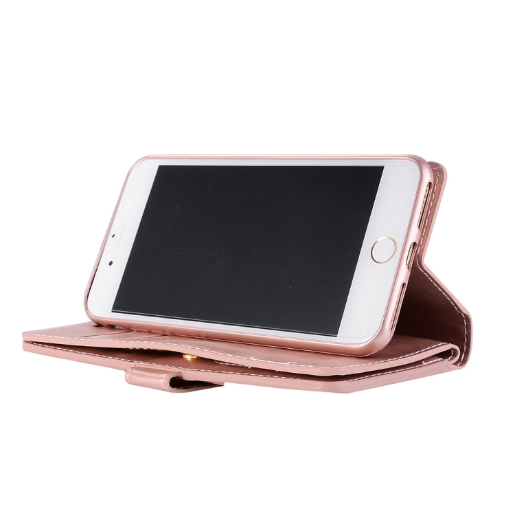 For iPhone 8 Plus & 7 Plus Multifunctional Zipper Horizontal Flip Leather Case with Holder & Wallet & 9 Card Slots & Lanyard