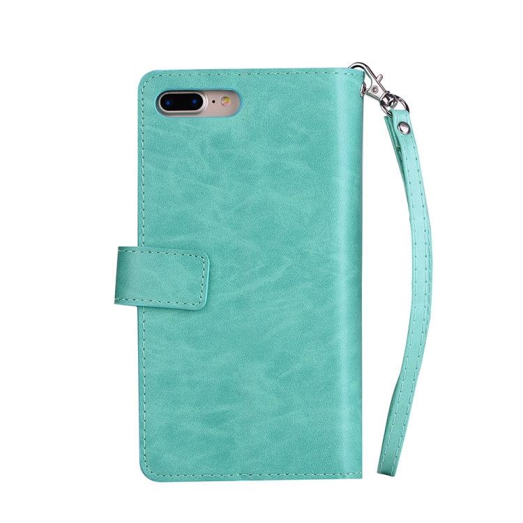 For iPhone 8 Plus & 7 Plus Multifunctional Zipper Horizontal Flip Leather Case with Holder & Wallet & 9 Card Slots & Lanyard