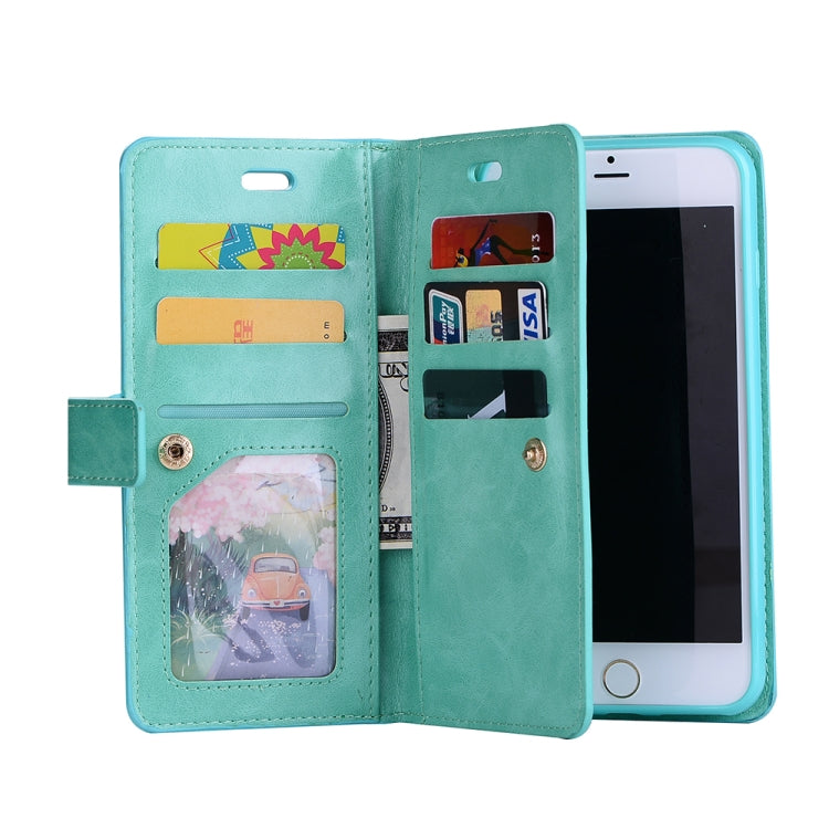 For iPhone 8 Plus & 7 Plus Multifunctional Zipper Horizontal Flip Leather Case with Holder & Wallet & 9 Card Slots & Lanyard