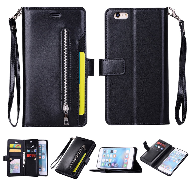 For iPhone 6 Plus & 6s Plus Multifunctional Zipper Horizontal Flip Leather Case with Holder & Wallet & 9 Card Slots & Lanyard