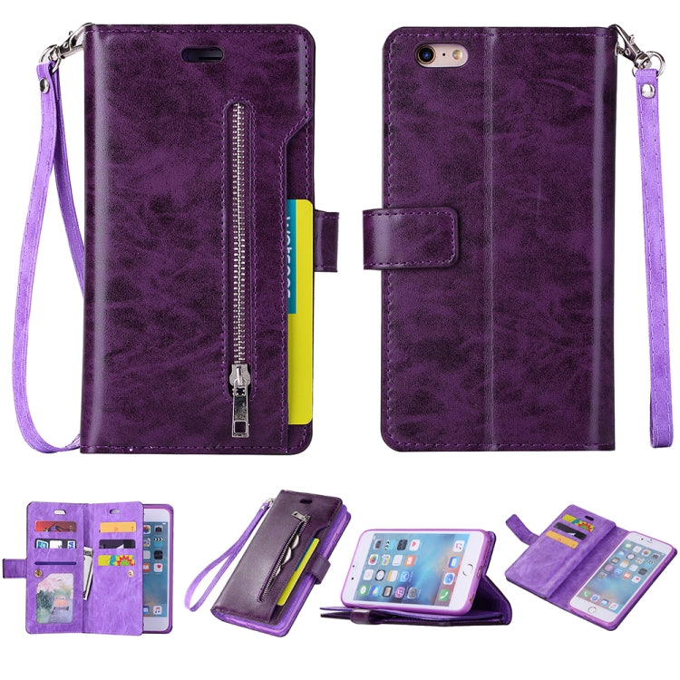 For iPhone 6 Plus & 6s Plus Multifunctional Zipper Horizontal Flip Leather Case with Holder & Wallet & 9 Card Slots & Lanyard