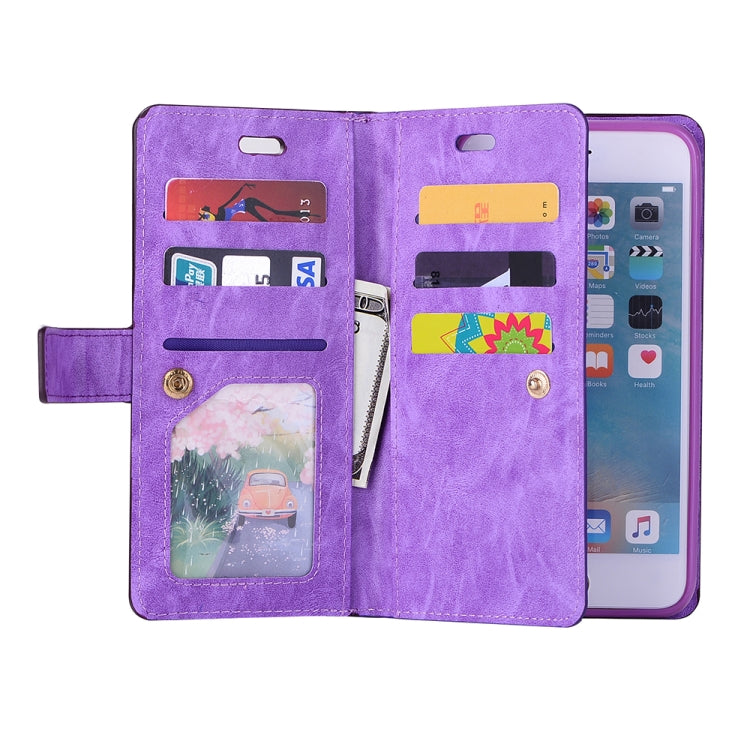For iPhone 6 Plus & 6s Plus Multifunctional Zipper Horizontal Flip Leather Case with Holder & Wallet & 9 Card Slots & Lanyard