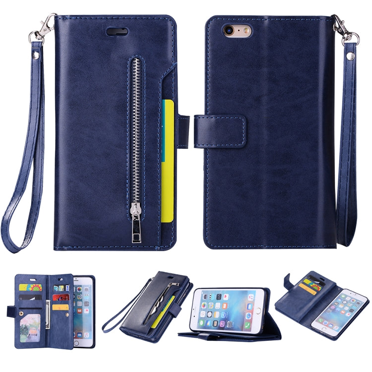 For iPhone 6 Plus & 6s Plus Multifunctional Zipper Horizontal Flip Leather Case with Holder & Wallet & 9 Card Slots & Lanyard
