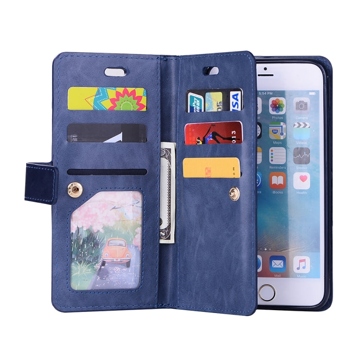 For iPhone 6 Plus & 6s Plus Multifunctional Zipper Horizontal Flip Leather Case with Holder & Wallet & 9 Card Slots & Lanyard