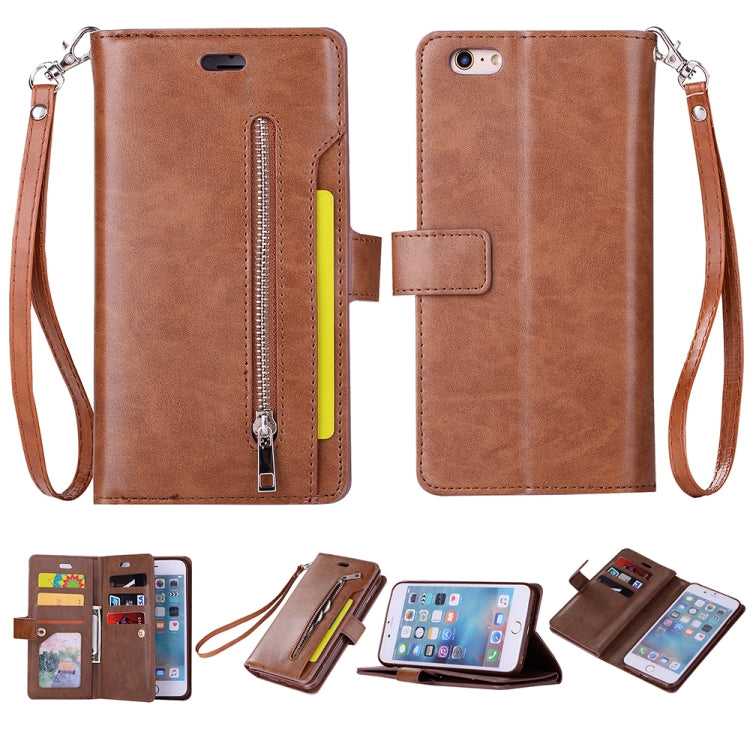 For iPhone 6 Plus & 6s Plus Multifunctional Zipper Horizontal Flip Leather Case with Holder & Wallet & 9 Card Slots & Lanyard