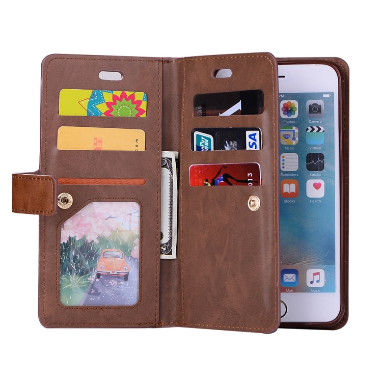For iPhone 6 Plus & 6s Plus Multifunctional Zipper Horizontal Flip Leather Case with Holder & Wallet & 9 Card Slots & Lanyard