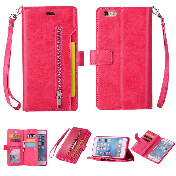 For iPhone 6 Plus & 6s Plus Multifunctional Zipper Horizontal Flip Leather Case with Holder & Wallet & 9 Card Slots & Lanyard