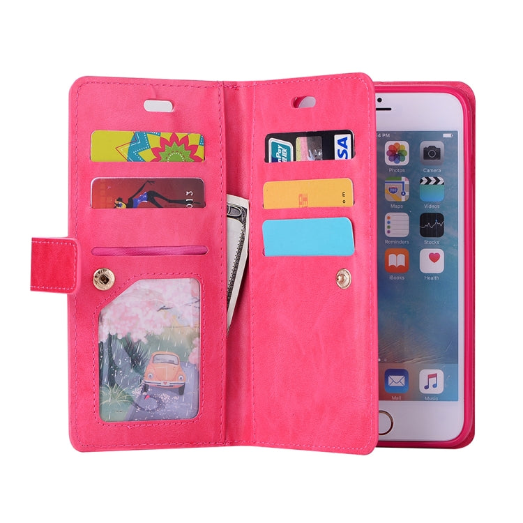 For iPhone 6 Plus & 6s Plus Multifunctional Zipper Horizontal Flip Leather Case with Holder & Wallet & 9 Card Slots & Lanyard