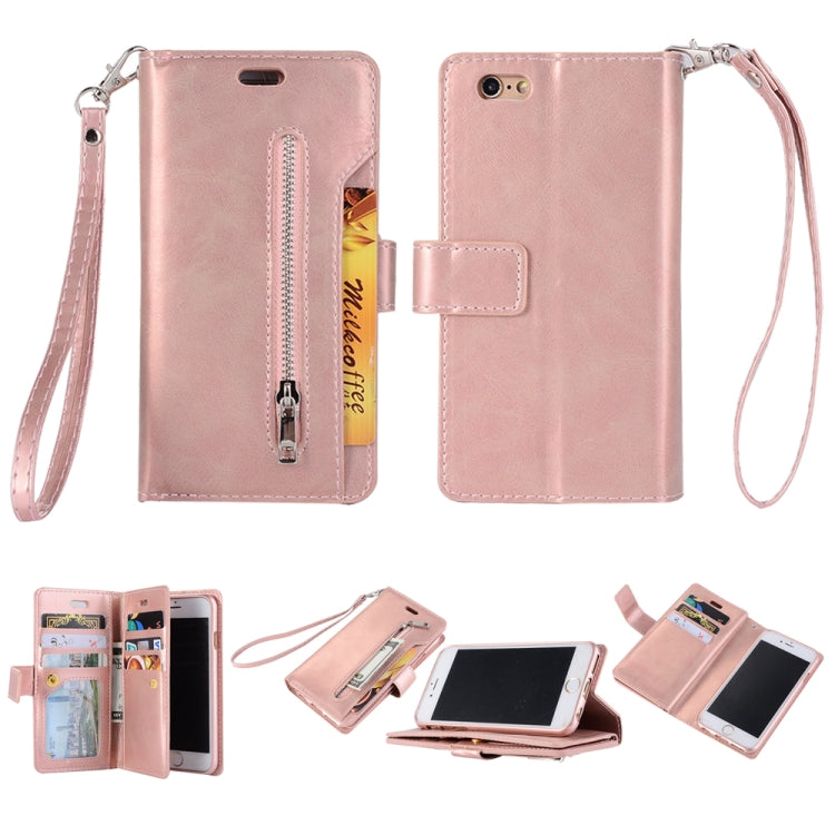 For iPhone 6 Plus & 6s Plus Multifunctional Zipper Horizontal Flip Leather Case with Holder & Wallet & 9 Card Slots & Lanyard