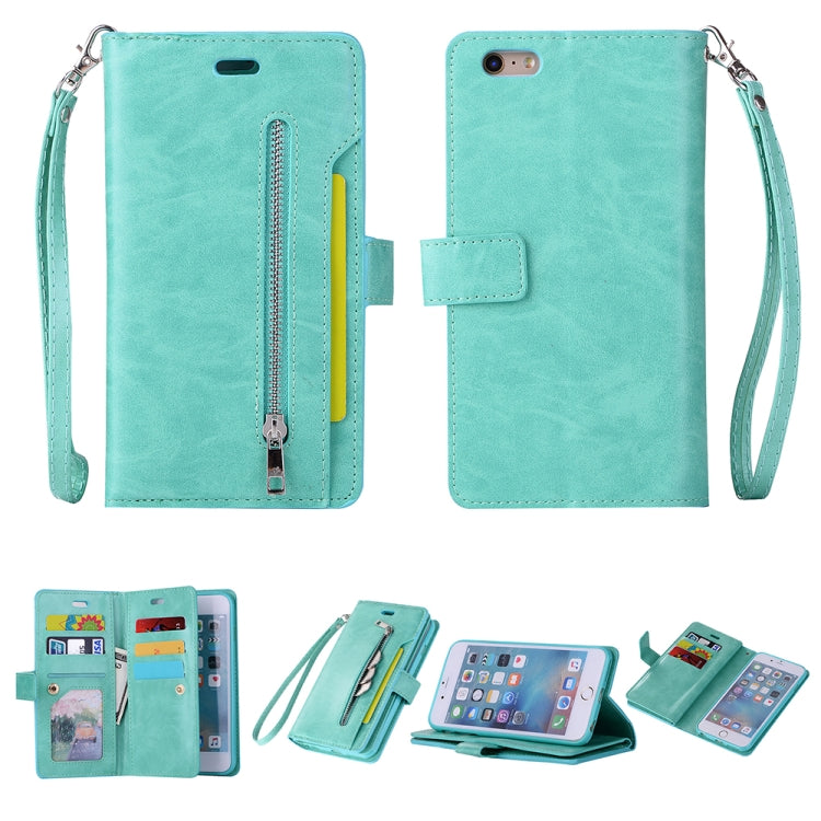 For iPhone 6 Plus & 6s Plus Multifunctional Zipper Horizontal Flip Leather Case with Holder & Wallet & 9 Card Slots & Lanyard