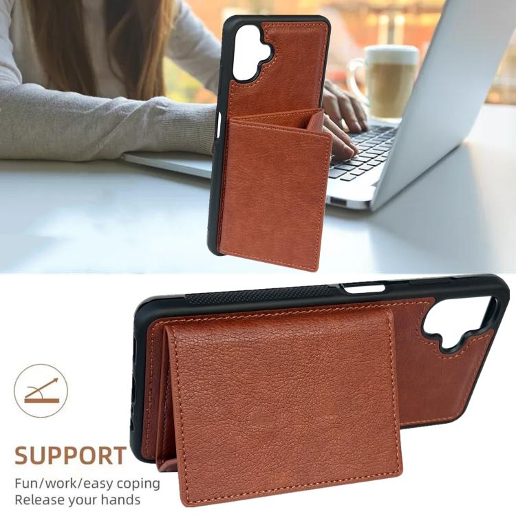 For Samsung Galaxy A06 4G / 5G Solid Color Metal Buckle Card Slots Bag Phone Case