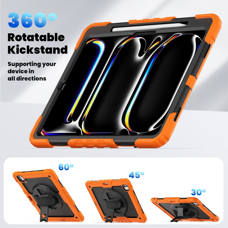 For iPad Pro 13 2025 / 2024 Turntable Holder Silicone Hybrid PC Tablet Case with Shoulder Strap