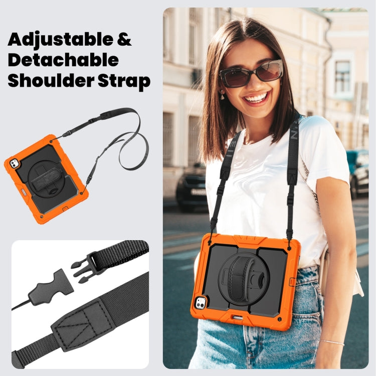 For iPad Pro 13 2025 / 2024 Turntable Holder Silicone Hybrid PC Tablet Case with Shoulder Strap