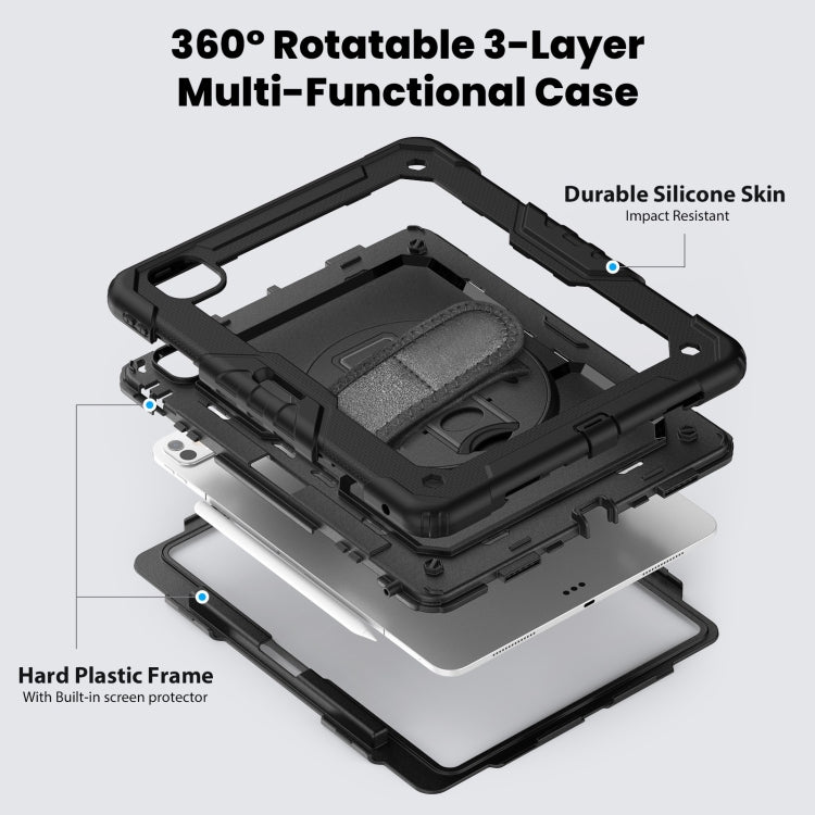 For iPad Pro 13 2025 / 2024 Turntable Holder Silicone Hybrid PC Tablet Case with Shoulder Strap