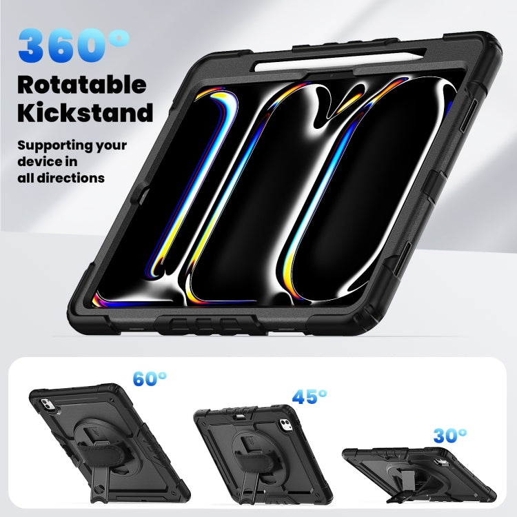 For iPad Pro 13 2025 / 2024 Turntable Holder Silicone Hybrid PC Tablet Case with Shoulder Strap