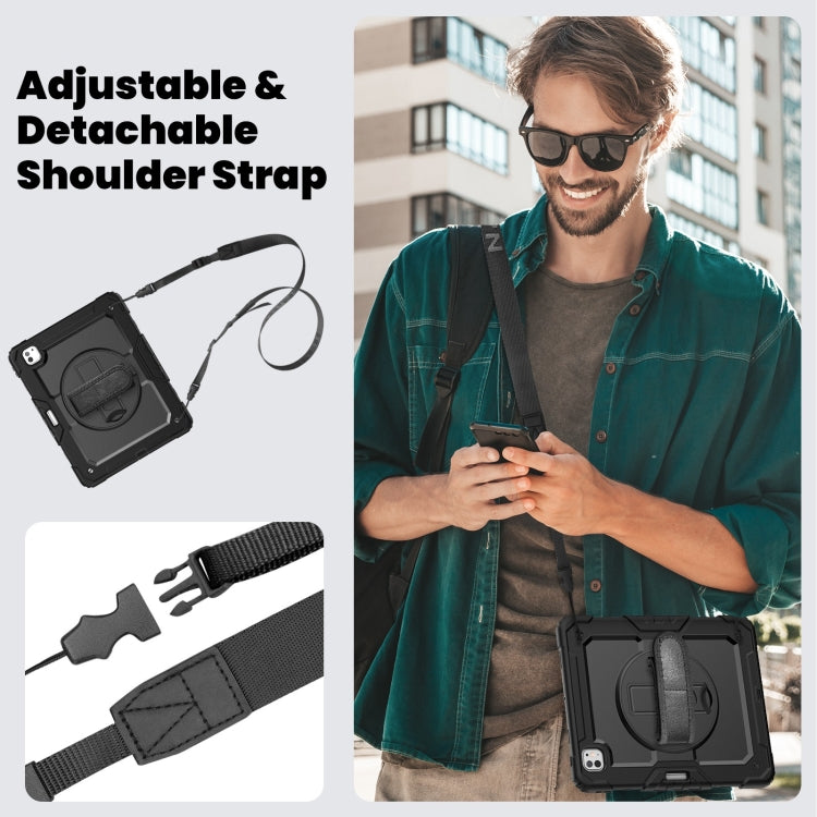 For iPad Pro 13 2025 / 2024 Turntable Holder Silicone Hybrid PC Tablet Case with Shoulder Strap