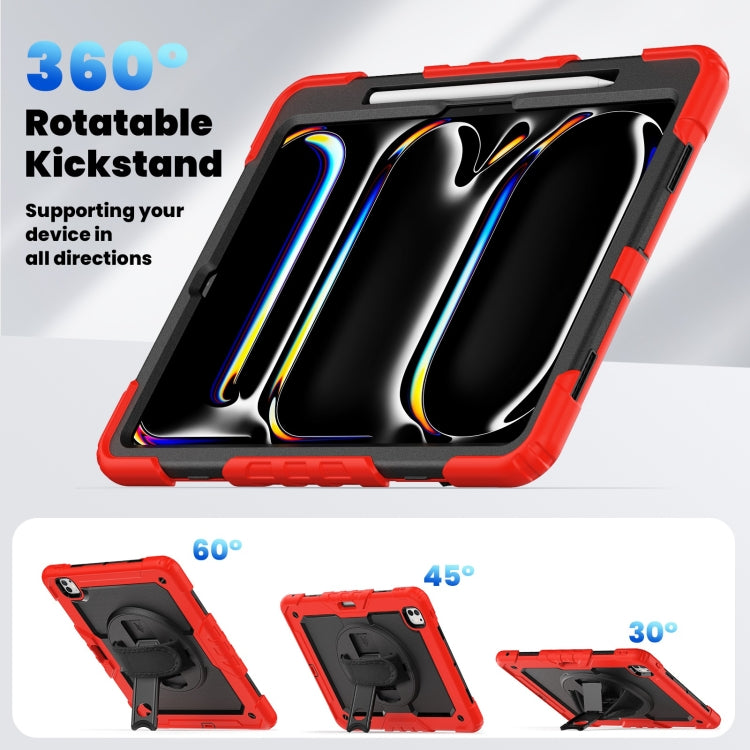 For iPad Pro 13 2025 / 2024 Turntable Holder Silicone Hybrid PC Tablet Case with Shoulder Strap