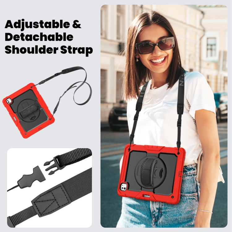 For iPad Pro 13 2025 / 2024 Turntable Holder Silicone Hybrid PC Tablet Case with Shoulder Strap