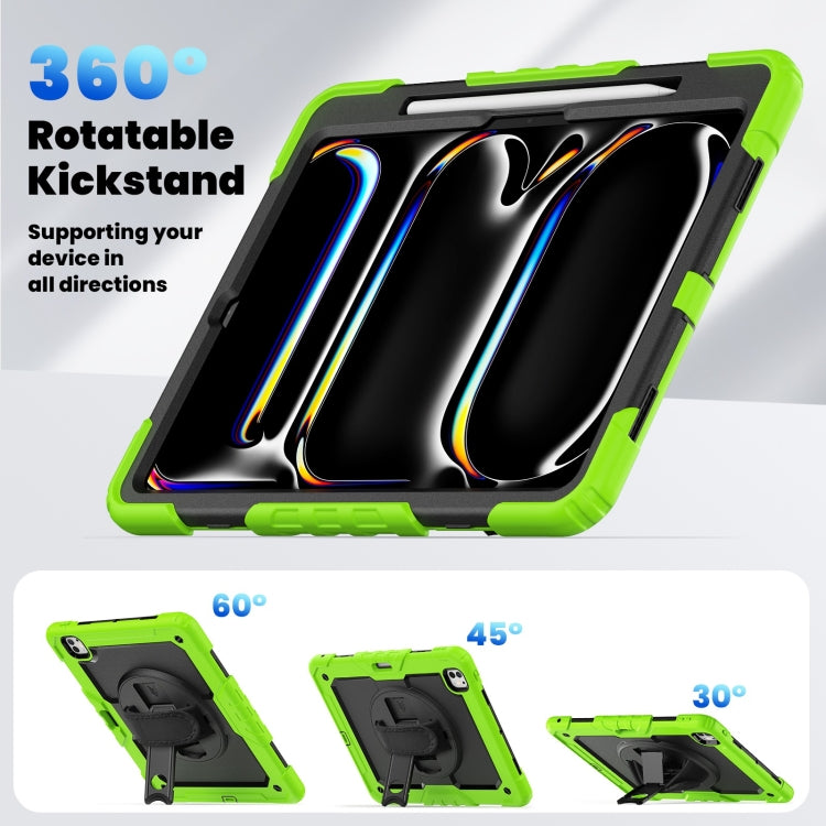 For iPad Pro 13 2025 / 2024 Turntable Holder Silicone Hybrid PC Tablet Case with Shoulder Strap