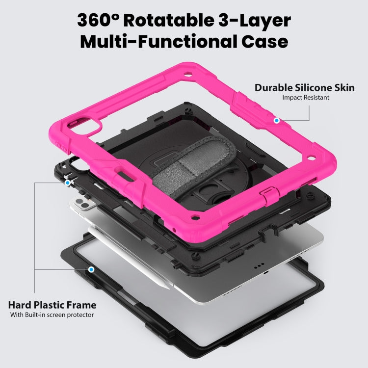 For iPad Pro 13 2025 / 2024 Turntable Holder Silicone Hybrid PC Tablet Case with Shoulder Strap