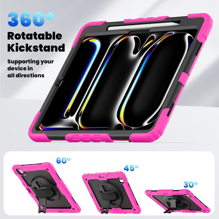 For iPad Pro 13 2025 / 2024 Turntable Holder Silicone Hybrid PC Tablet Case with Shoulder Strap