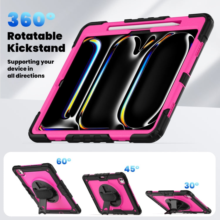 For iPad Pro 13 2025 / 2024 Turntable Holder Silicone Hybrid PC Tablet Case with Shoulder Strap