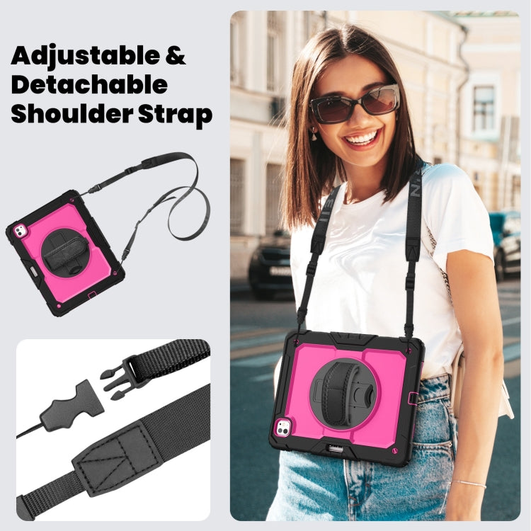 For iPad Pro 13 2025 / 2024 Turntable Holder Silicone Hybrid PC Tablet Case with Shoulder Strap
