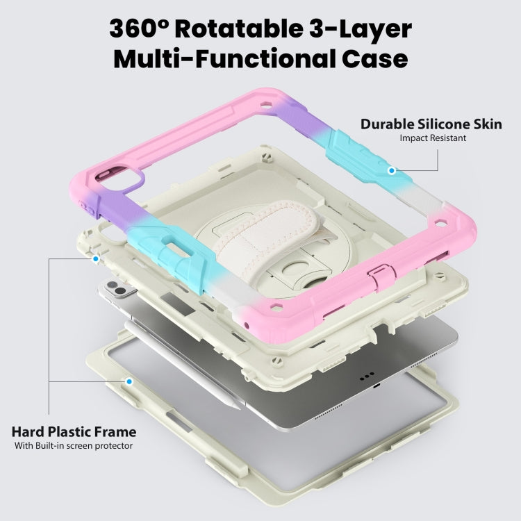 For iPad Pro 13 2025 / 2024 Turntable Holder Silicone Hybrid PC Tablet Case with Shoulder Strap