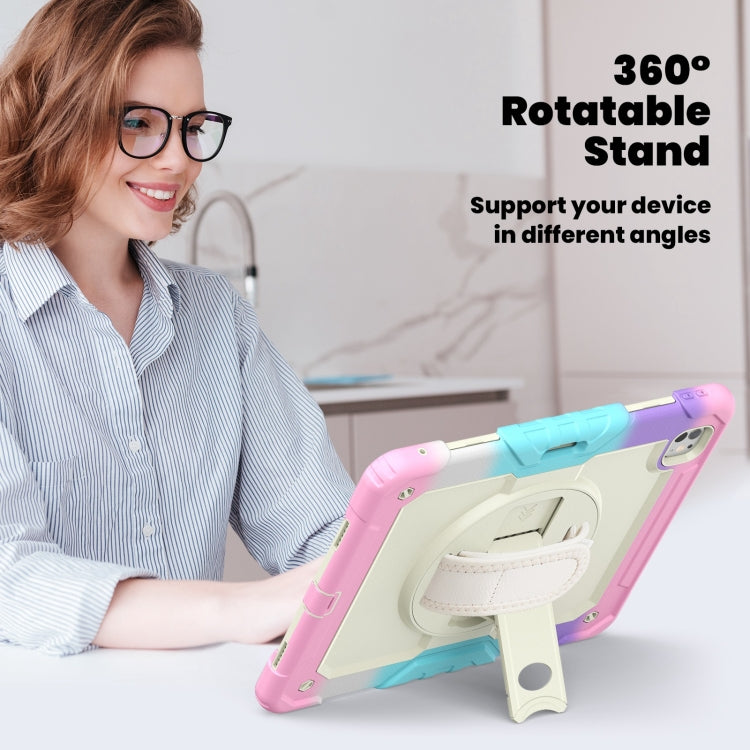For iPad Pro 13 2025 / 2024 Turntable Holder Silicone Hybrid PC Tablet Case with Shoulder Strap