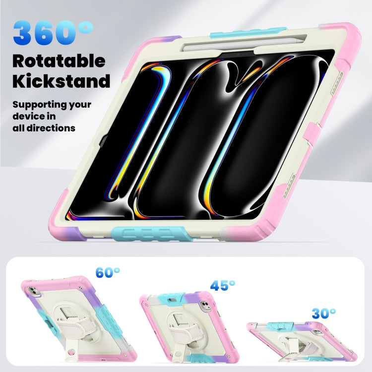For iPad Pro 13 2025 / 2024 Turntable Holder Silicone Hybrid PC Tablet Case with Shoulder Strap