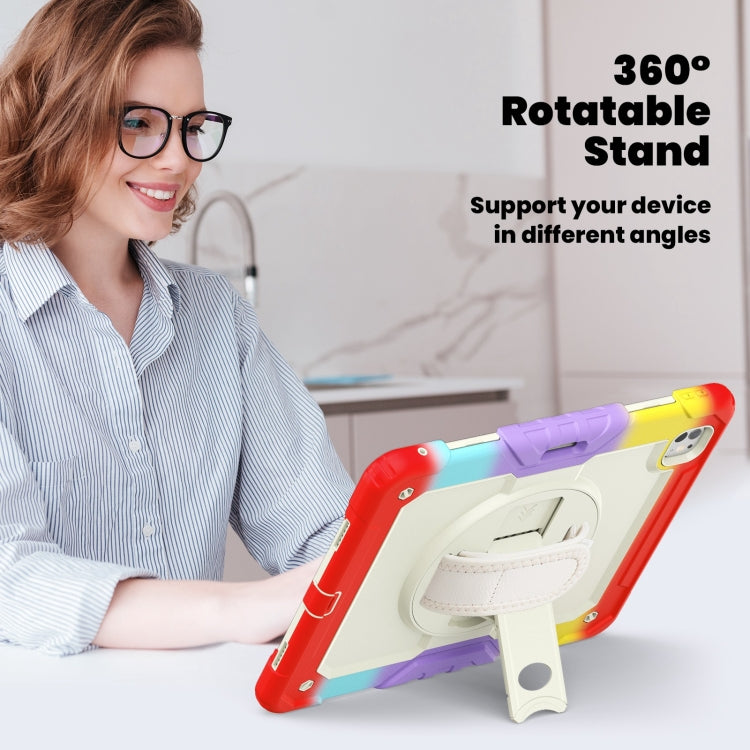 For iPad Pro 13 2025 / 2024 Turntable Holder Silicone Hybrid PC Tablet Case with Shoulder Strap