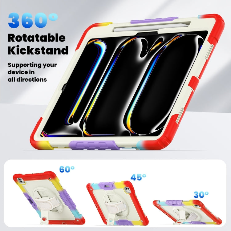For iPad Pro 13 2025 / 2024 Turntable Holder Silicone Hybrid PC Tablet Case with Shoulder Strap