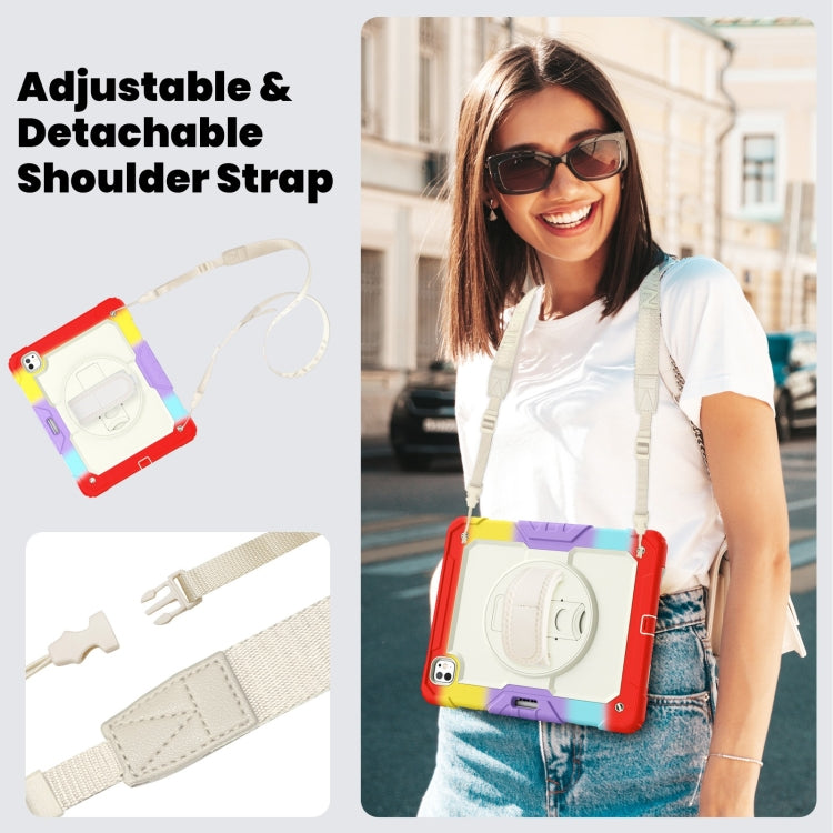 For iPad Pro 13 2025 / 2024 Turntable Holder Silicone Hybrid PC Tablet Case with Shoulder Strap