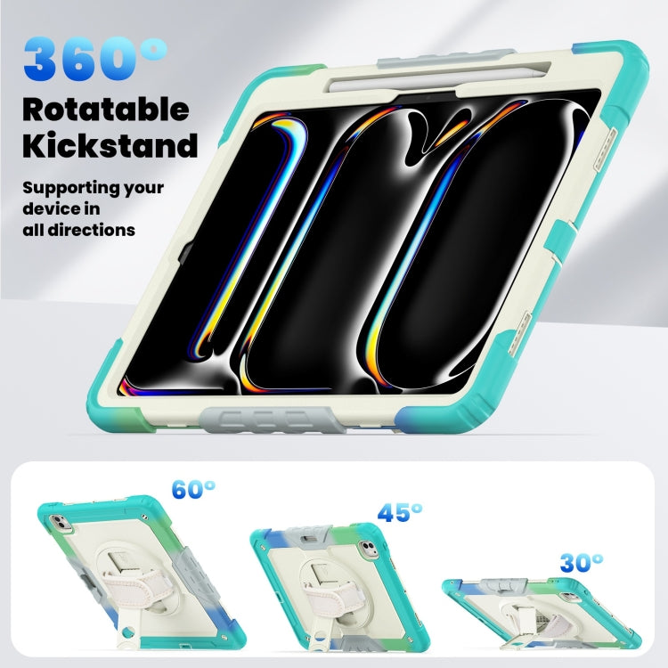 For iPad Pro 13 2025 / 2024 Turntable Holder Silicone Hybrid PC Tablet Case with Shoulder Strap
