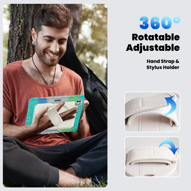For iPad Pro 13 2025 / 2024 Turntable Holder Silicone Hybrid PC Tablet Case with Shoulder Strap