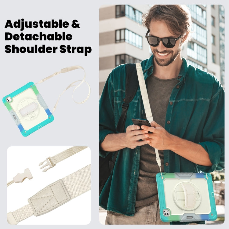 For iPad Pro 13 2025 / 2024 Turntable Holder Silicone Hybrid PC Tablet Case with Shoulder Strap