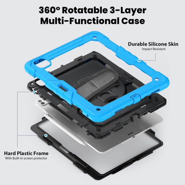 For iPad Pro 13 2025 / 2024 Turntable Holder Silicone Hybrid PC Tablet Case with Shoulder Strap