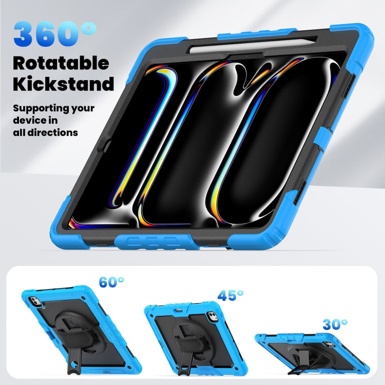 For iPad Pro 13 2025 / 2024 Turntable Holder Silicone Hybrid PC Tablet Case with Shoulder Strap