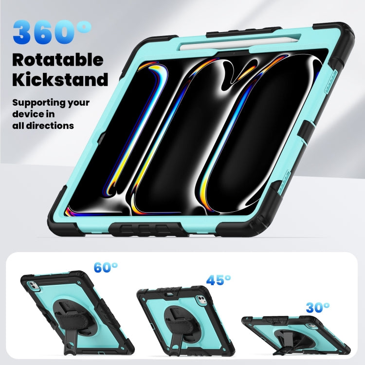 For iPad Pro 13 2025 / 2024 Turntable Holder Silicone Hybrid PC Tablet Case with Shoulder Strap