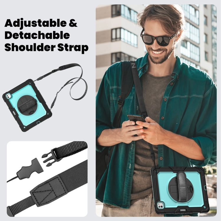 For iPad Pro 13 2025 / 2024 Turntable Holder Silicone Hybrid PC Tablet Case with Shoulder Strap