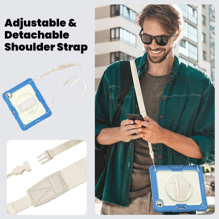 For iPad Pro 13 2025 / 2024 Turntable Holder Silicone Hybrid PC Tablet Case with Shoulder Strap